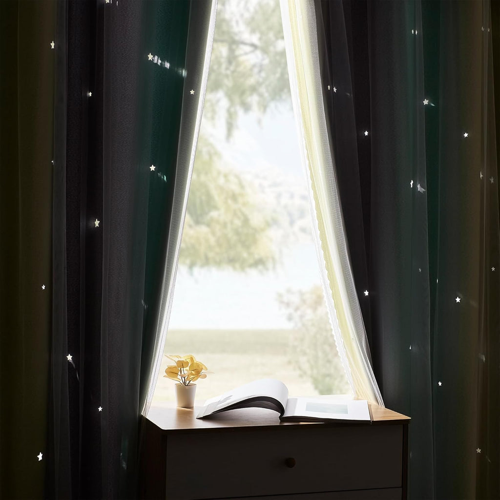 Addsomecolortolife XiDi Yellow Blackout Curtains for Bedroom, Kids Room, Girls Room - Rainbow Unicorn Wall Decals, Grey Green 34X72 Inch Lo…