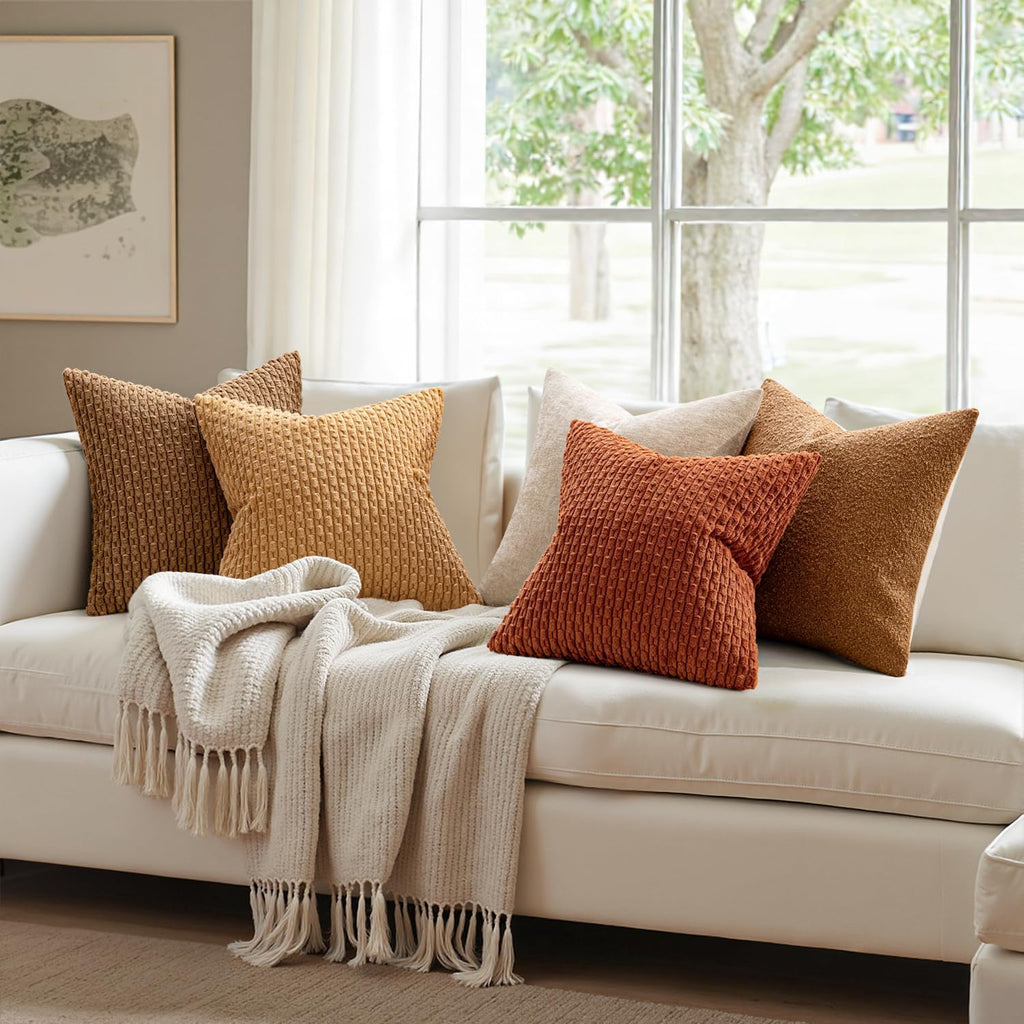Miulee Throw Pillow Covers Soft Corduroy Decorative Set of 2 Boho Striped Pillow Covers Pillowcases Farmhouse Home Decor for Couch Bed Sofa…