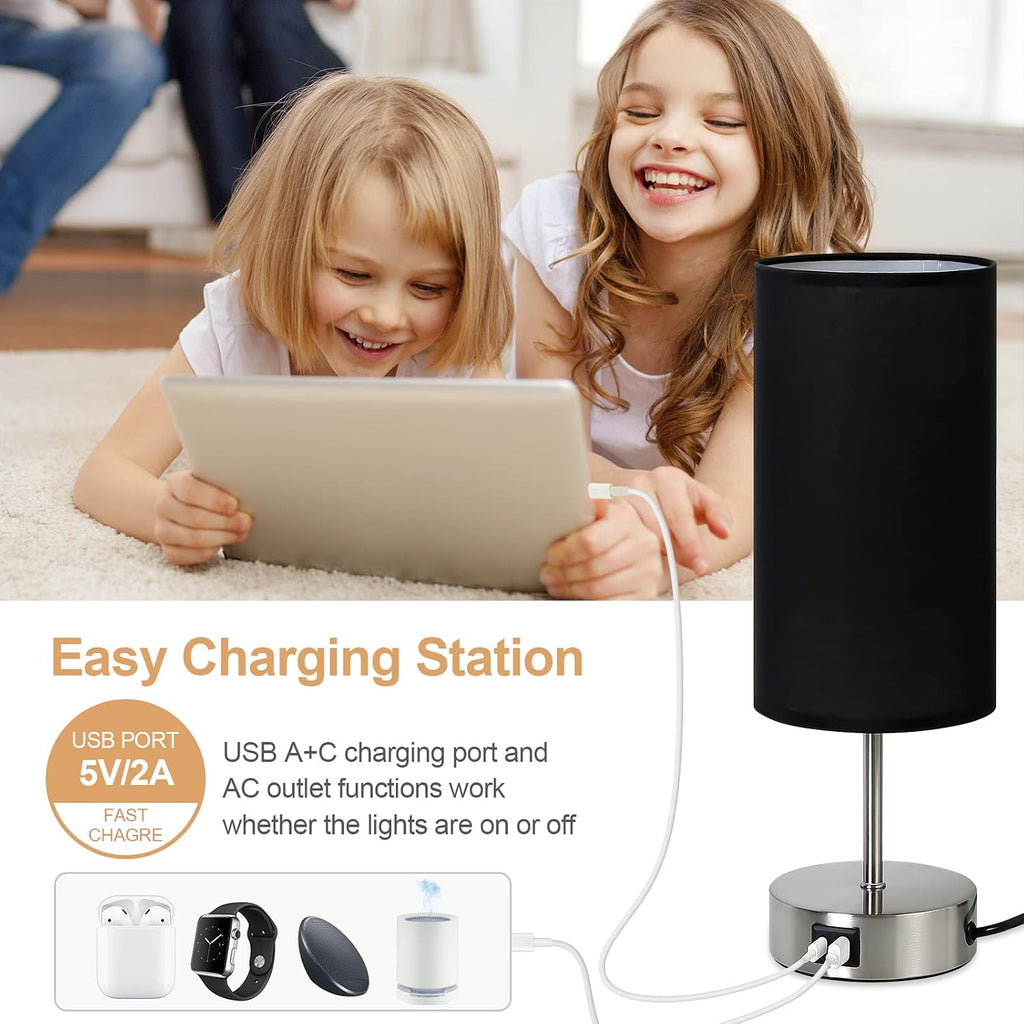 Yarra-Decor 【Upgraded Bedside Lamp with USB A+C Charging Ports & AC Outlet Touch Control Table Lamp for Bedroom 3 Way Dimmable Nightstand…