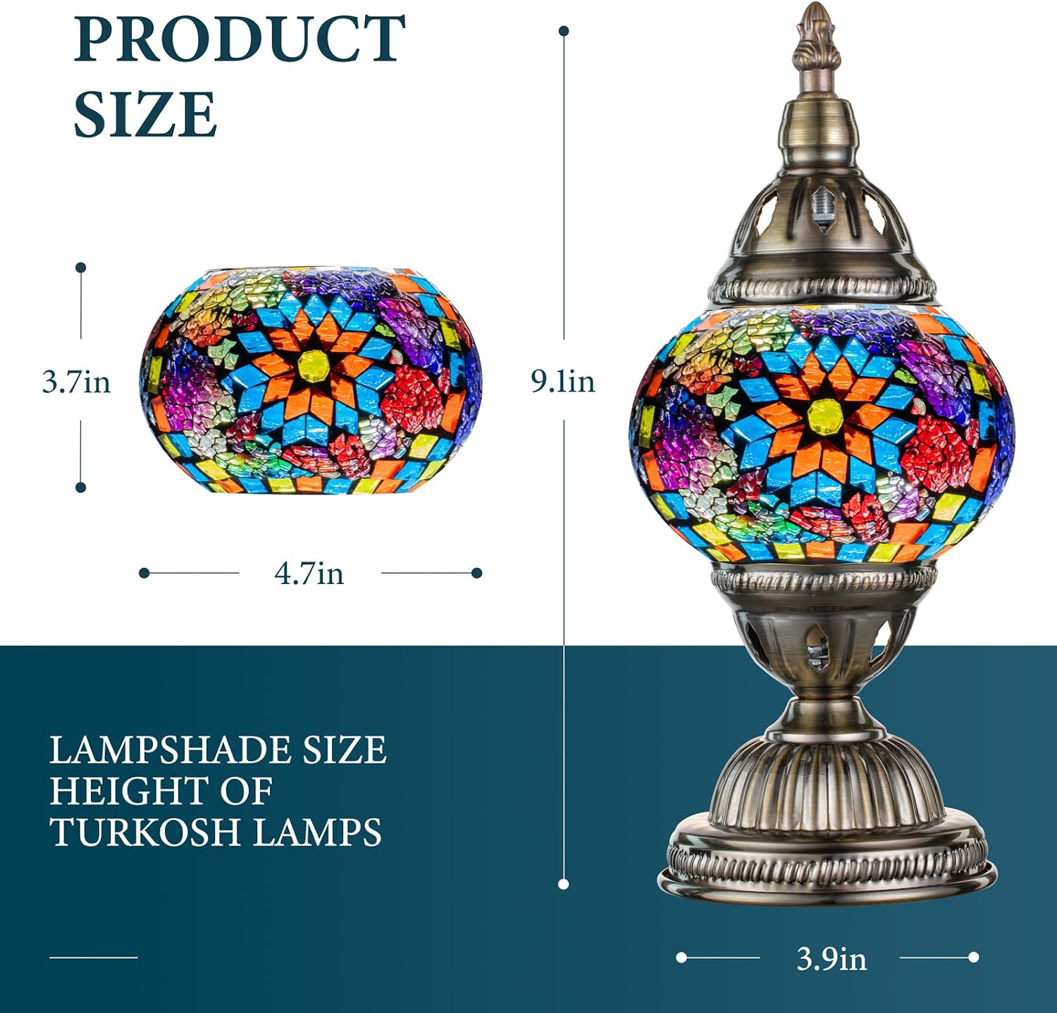 Marrakech Turkish Table Lamp with Bronze Base, Handmade Colorful Moroccan Tiffany Style Mosaic Glass Night Stand Light Fixture Including…