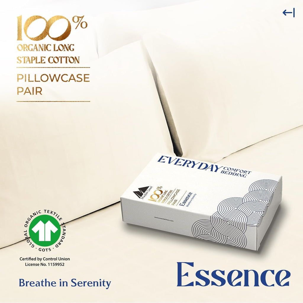 Mayfair Linen 100% Organic Cotton Percale Pillow Cases Queen/Standard Size Set of 2 - Percale Pillowcovers Standard/Queen (Ivory), Soft…