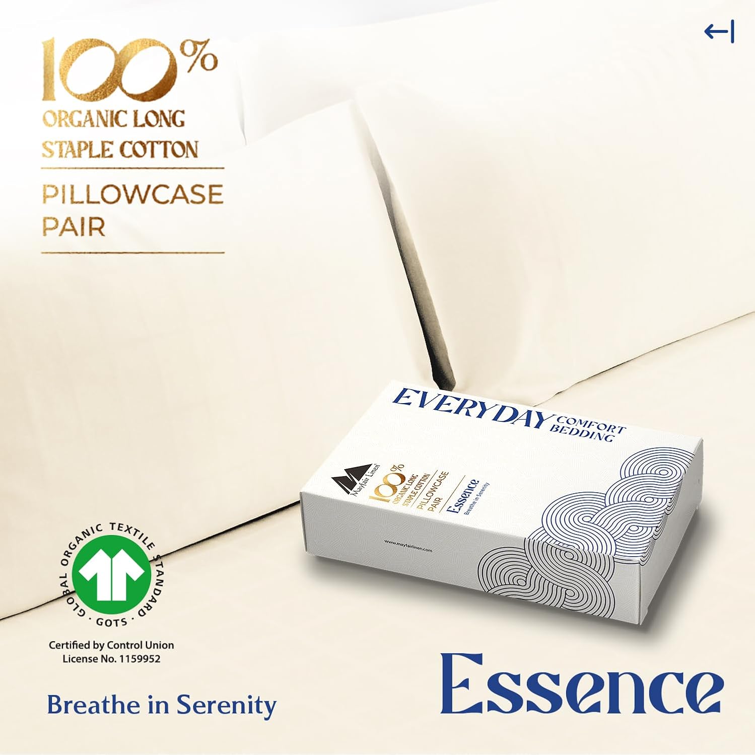 Mayfair Linen 100% Organic Cotton Percale Pillow Cases Queen/Standard Size Set of 2 - Percale Pillowcovers Standard/Queen (Ivory), Soft…