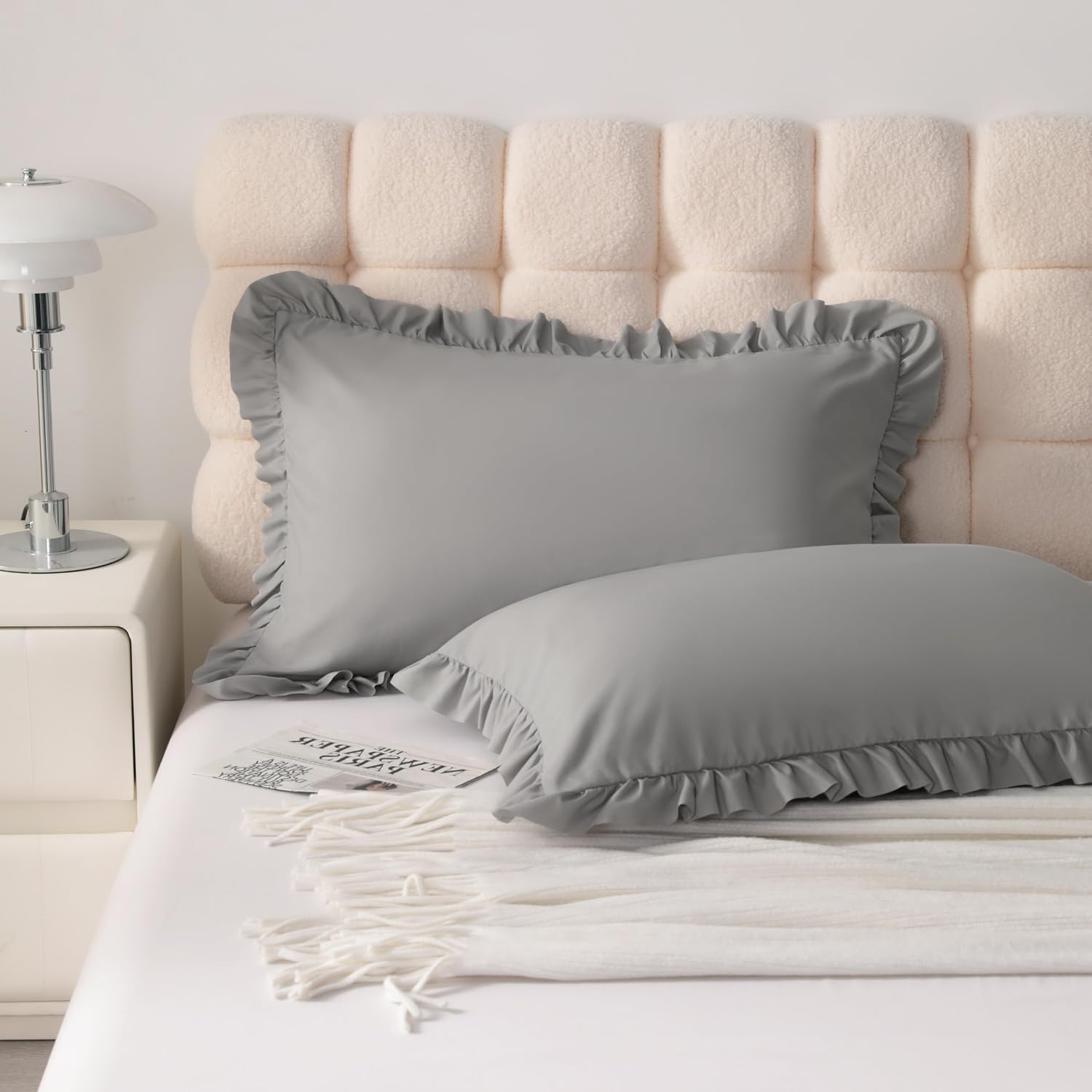 Aerlomi Ruffled Pillowcases, Standard Pillow Shams 20x26 Set of 2, Brushed Microfiber with Envelope Closure, Soft Wrinkle-Resistant,…