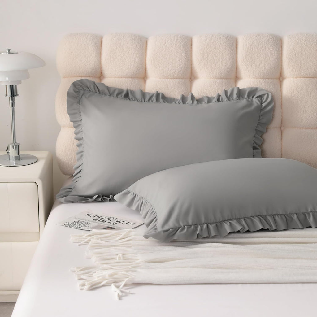 Aerlomi Ruffled Pillowcases, King Pillow Shams 20x36 Set of 2, Brushed Microfiber with Envelope Closure, Soft Wrinkle-Resistant, Smo…