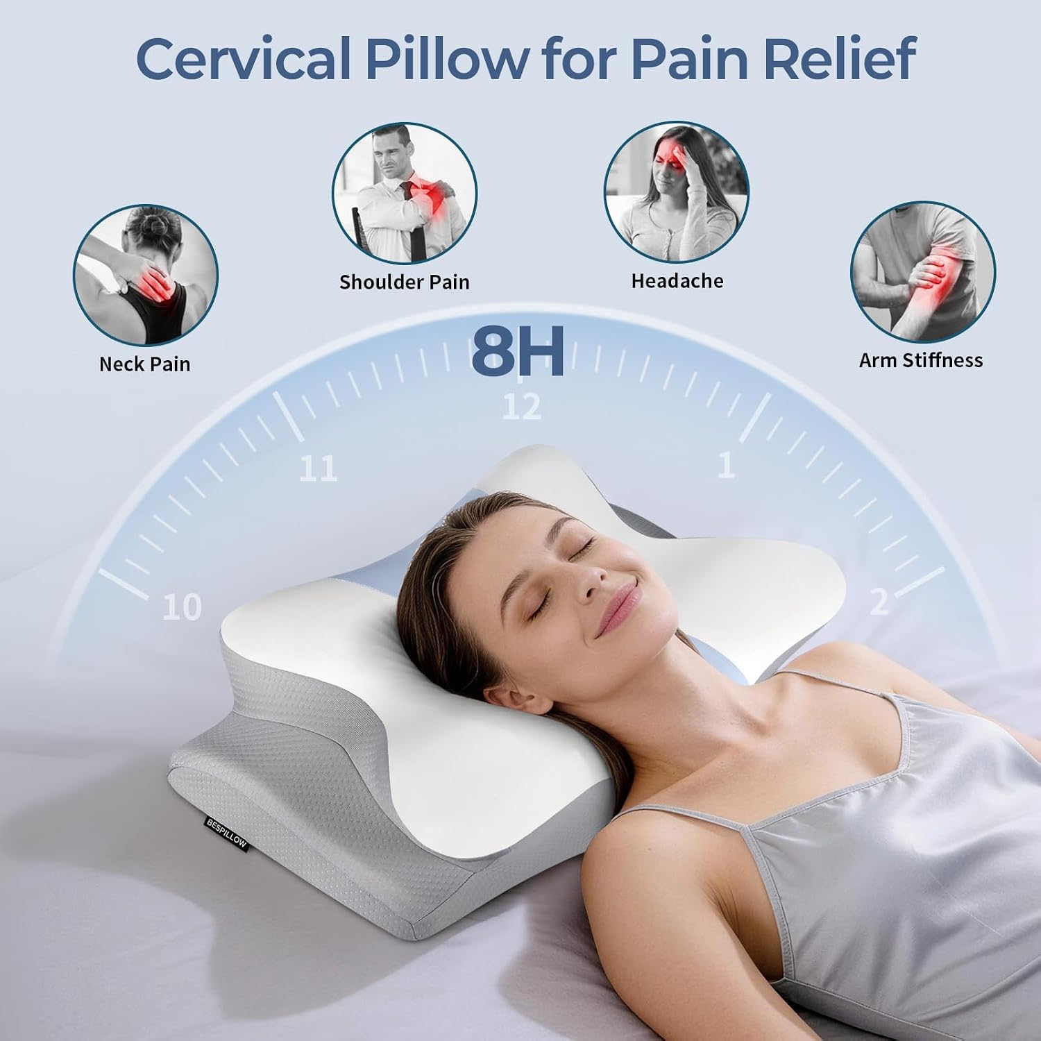 Bespillow Cervical Neck Pillow for - Ergonomic Pillow Side Sleeper Pillow for Sleeping, Orthopedic Memory Foam Pillow for Neck Support, Con…