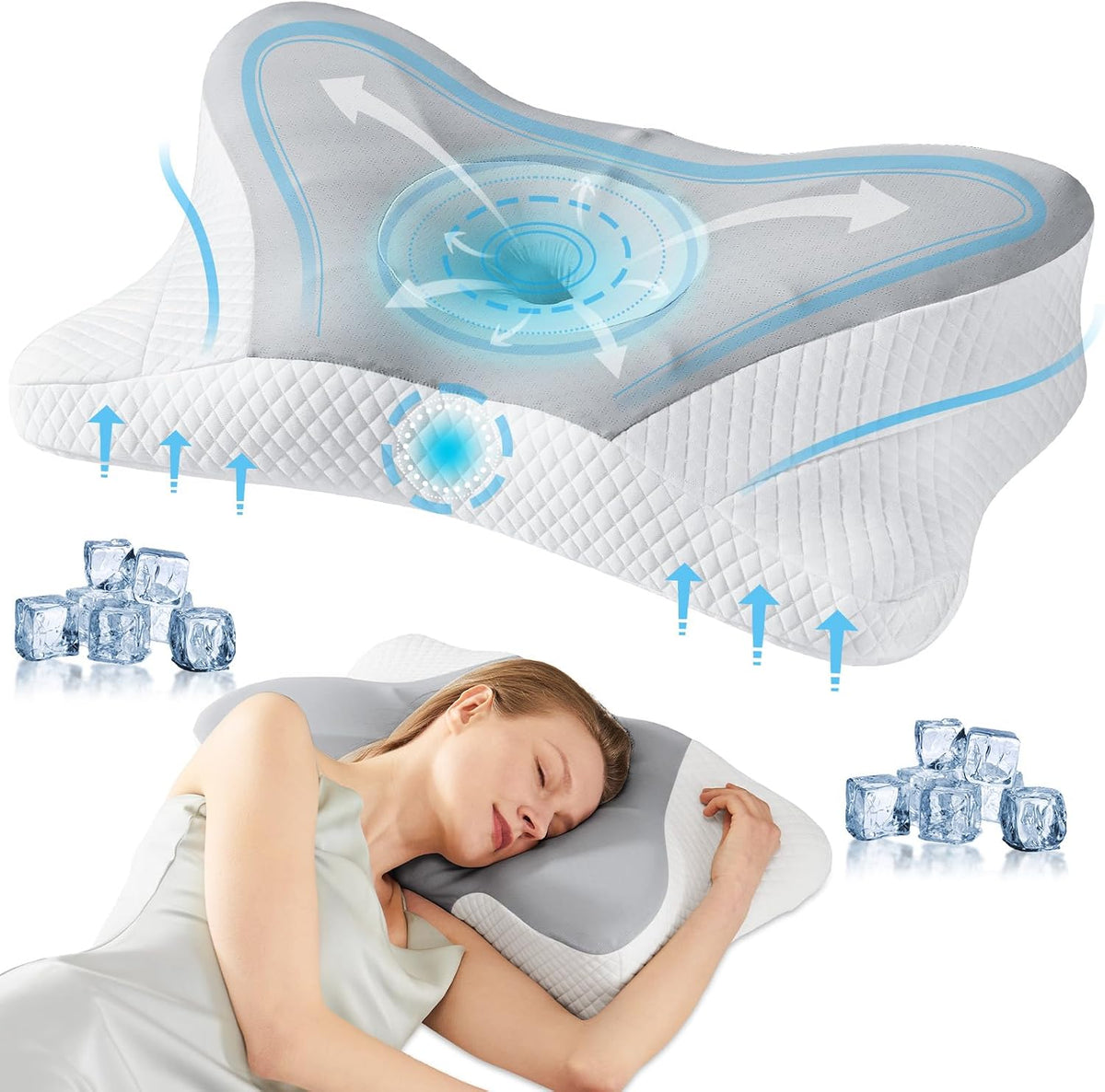 Sweetcrispy Cooling Ergonomic Memory Foam Cervical Pillow for Neck and Shoulder, Orthopedic Neck Support for Back Stomach Sleepers…