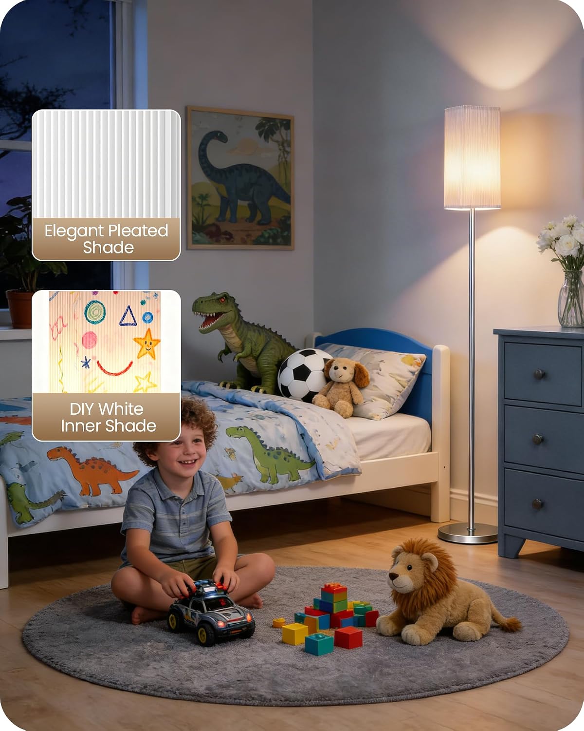 64.2''Dimmable Floor Lamp for Living Room with Remote and Foot Switch, Corner Floor Lamp for Bedroom, Includes 10W A19 Bulb, Modern…
