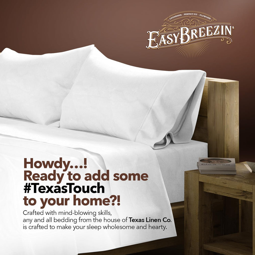 TEXAS LINEN CO. Egyptian Cotton Sheets Twin Size – 300 Series Twin Cotton Sheets Set (4 PC, White), Soft & Durable, Cooling, 16" Deep…
