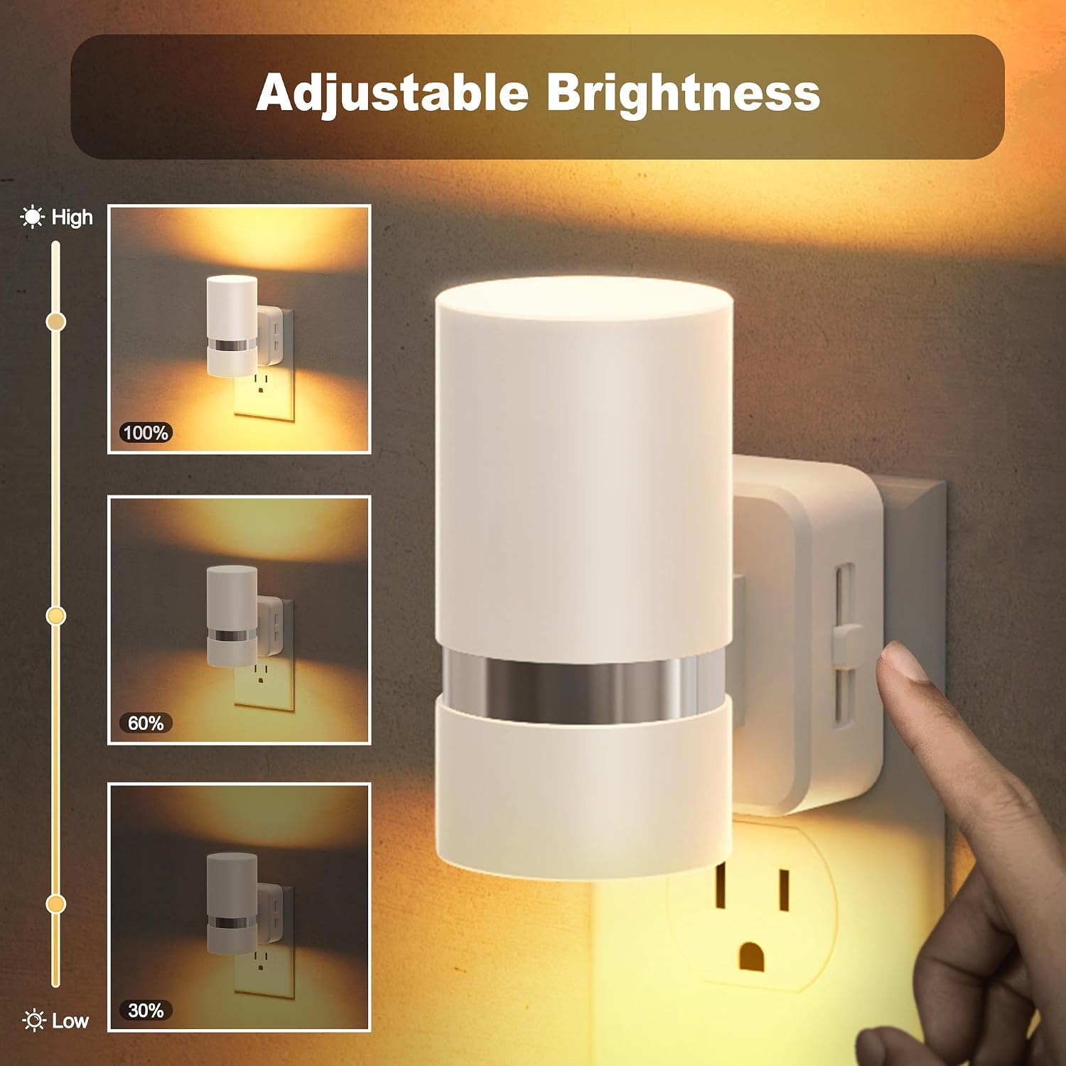 JandCase Night Lights Plug into Wall, Automatic Night Light with Dusk to Dawn, 2 Pack Amber 0-100LM Dimmable Plug in LED Nightlight for…