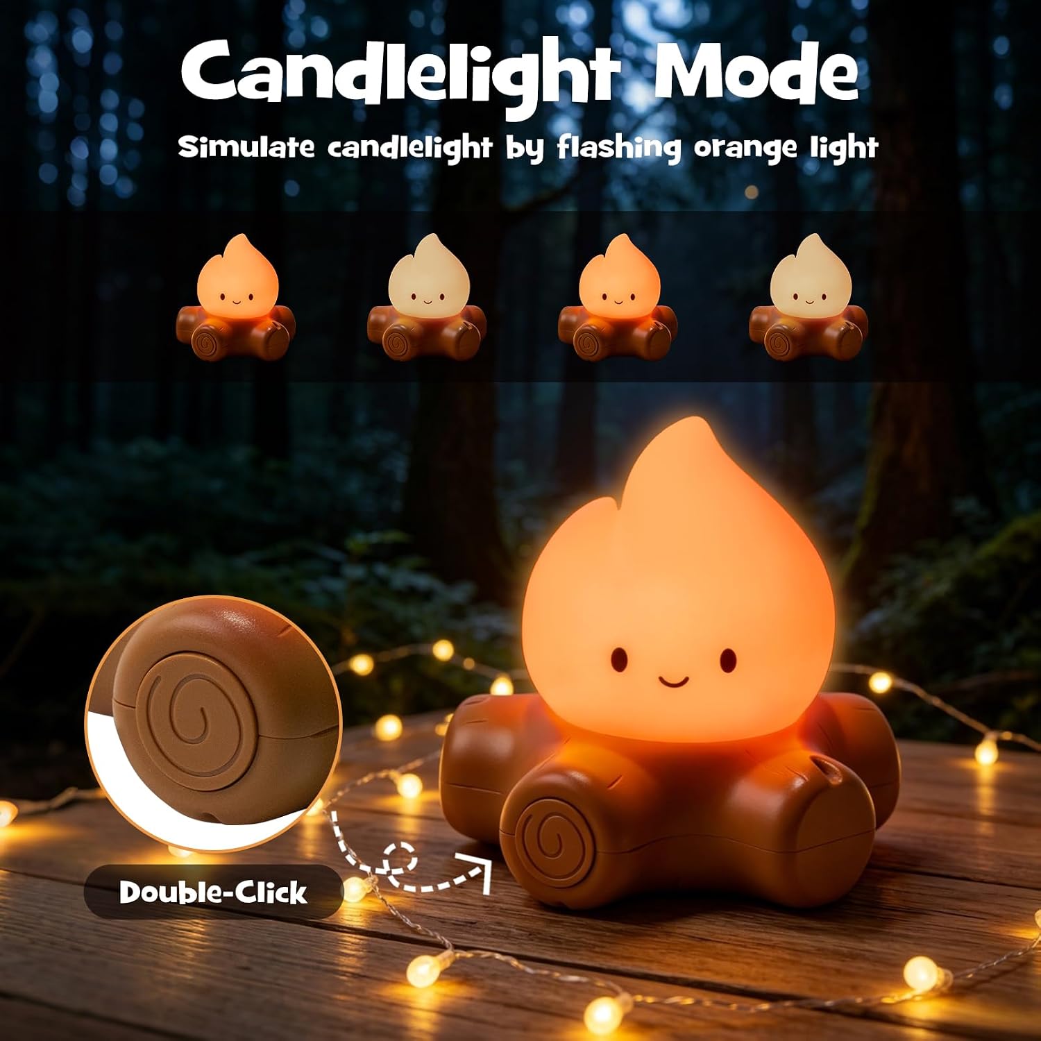 Campfire Night Light with Flickering Mode Dimmable Halloween Campfire Nightlight for Nursery Breastfeeding Cute Silicone Flame Light…