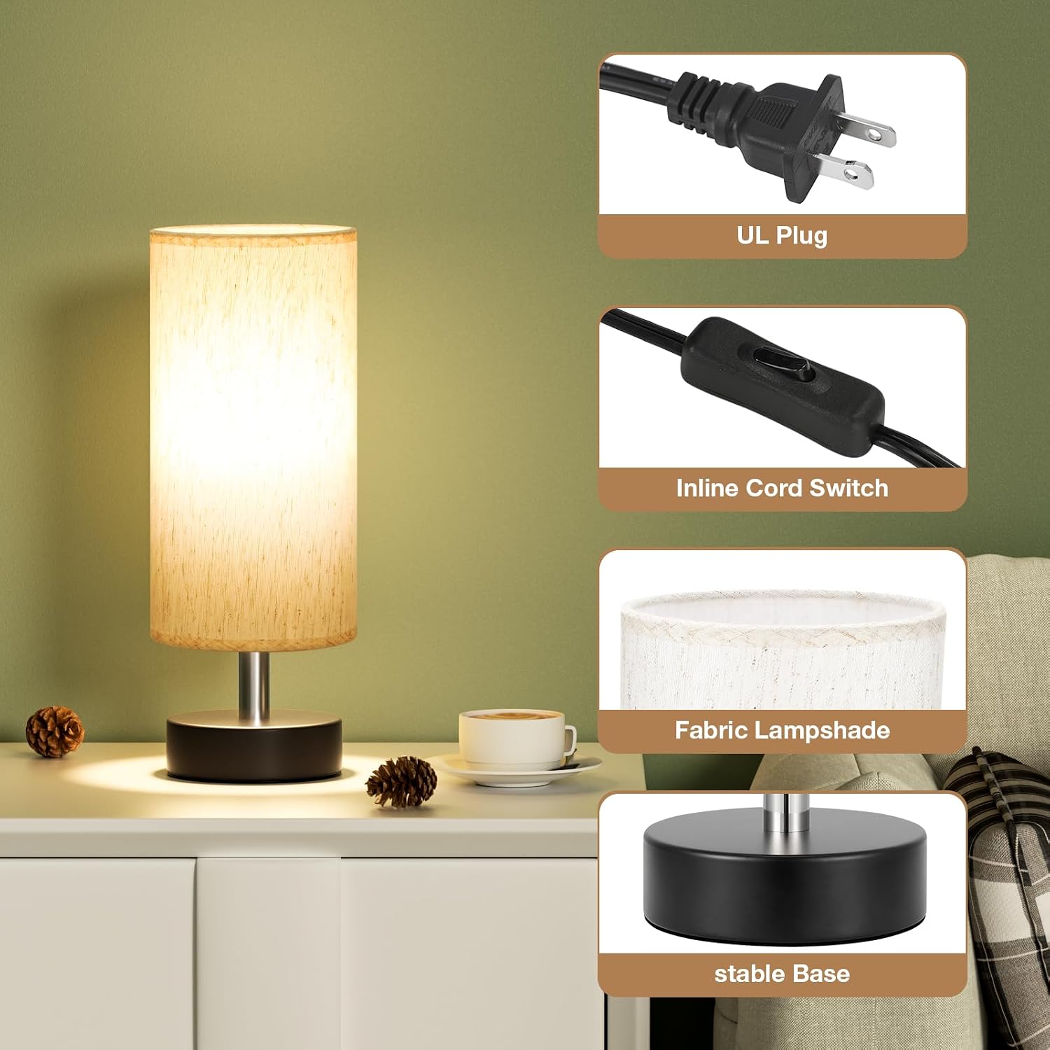 PartageiZ Small Table Lamp for Bedroom Set of 2 - Bedside Lamps for Night Stands, Minimalist Nightstand Light Lamp, Desk Lamps for…