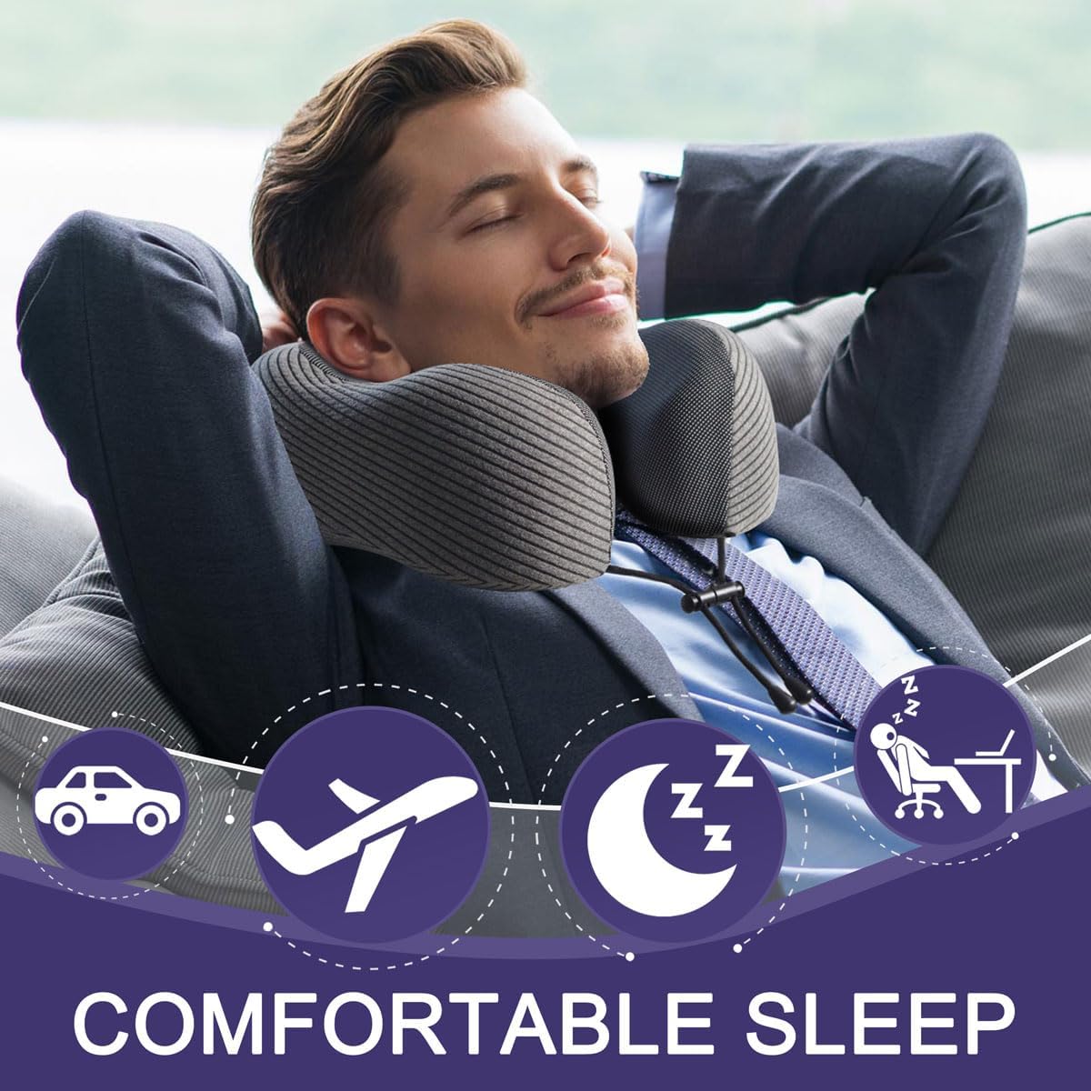 napfun Neck Pillow for Travel with Travel Pouch, Sleep Mask & Earplugs, Memory Foam Airplane Pillow for Headrest Sleep with Eyeshades…