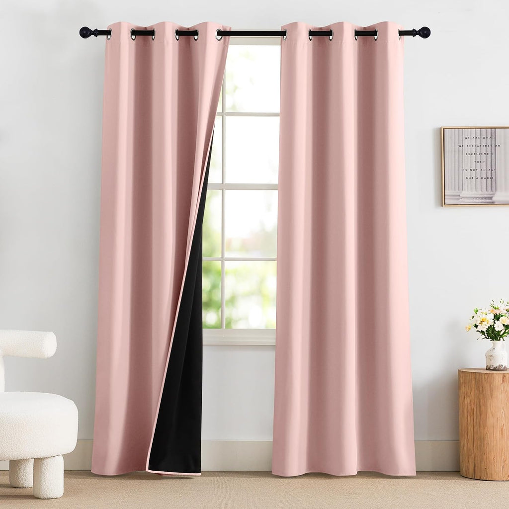 NICETOWN Pink Blackout Curtains for Girls Bedroom, 2 Panels 100% Blackout Thermal Insulated Noise Reducing Window Drapes for Kids Baby…