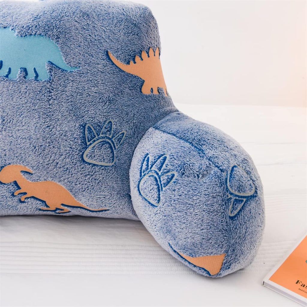 Holawakaka Glow in The Dark Reading Pillow for Sitting up in Bed Sofa Kids Teens, Luminous Dinosaurs Backrest Pillow with Arms, Boys…