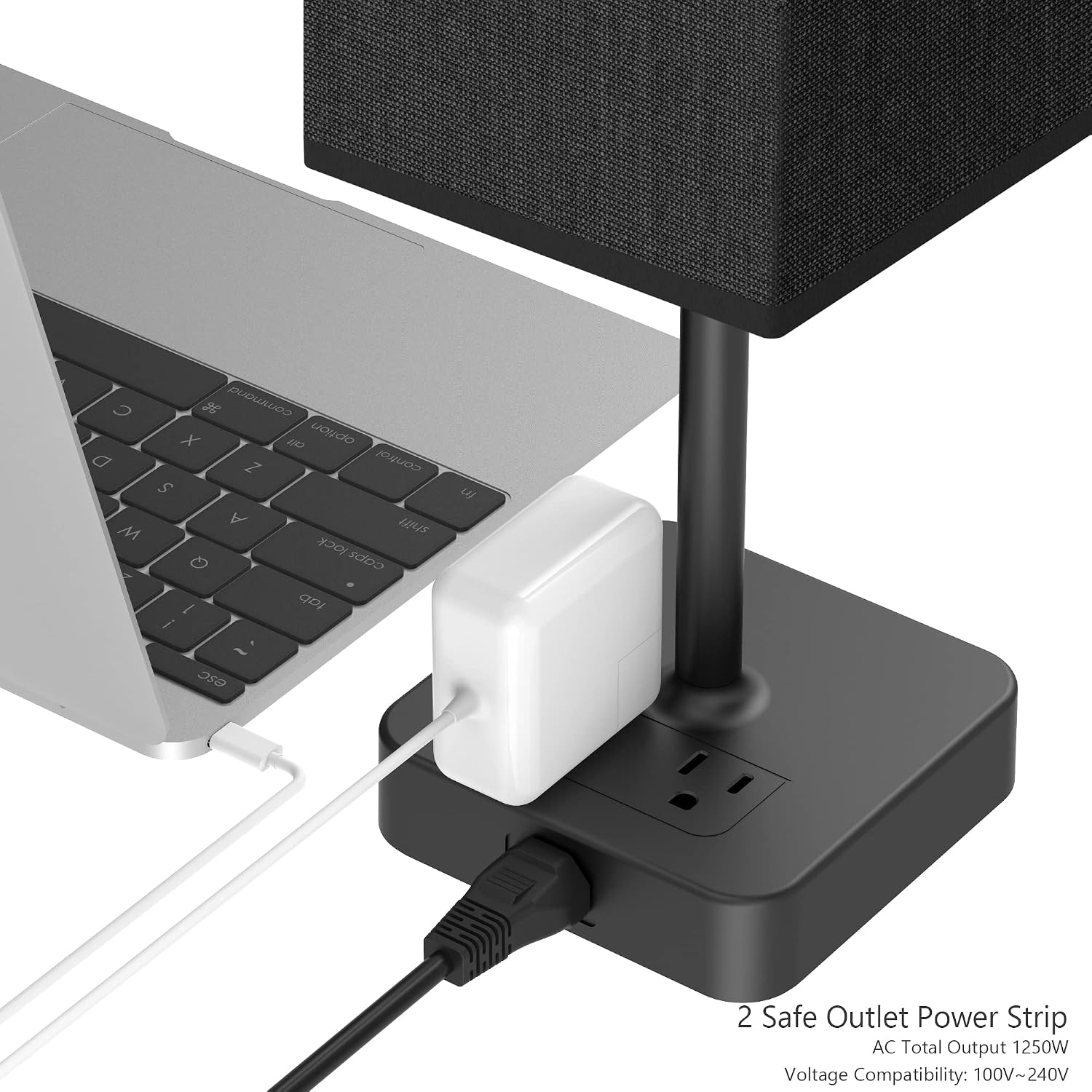 Bedside Table Lamp with Touch Control & USB C+A Charging Ports LED Desk Lamp with 2 AC Outlets, Minimalist Nightstand Light with Black…