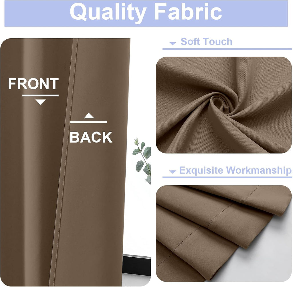 Simplebrand Ava Brown Short 36 Inches Blackout Curtain 2 Panels Set, Half Window Rod Pocket Privacy Curtain Tiers for Kitchen, Curtains Bla…
