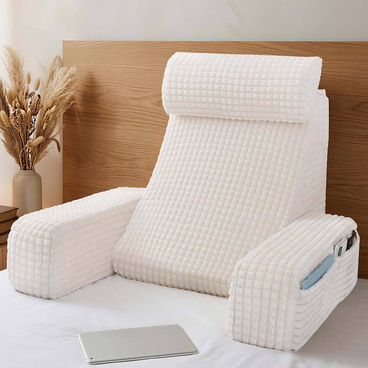 Vekkia Reading Pillow, Back Pillow for Bed Sitting Up Adult, Backrest Support Pillow with Build-in Arms & XL Pockets, Rest Chair for…