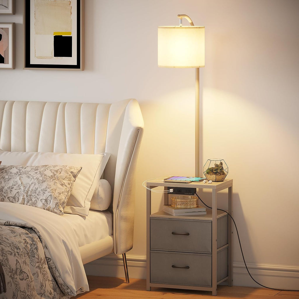 SUNMORY Floor Lamp with Table & 2 Drawers, Lamp with USB Port and Outlet, Lamps for Nightstand with 3 Color Temperature Led Bulb…