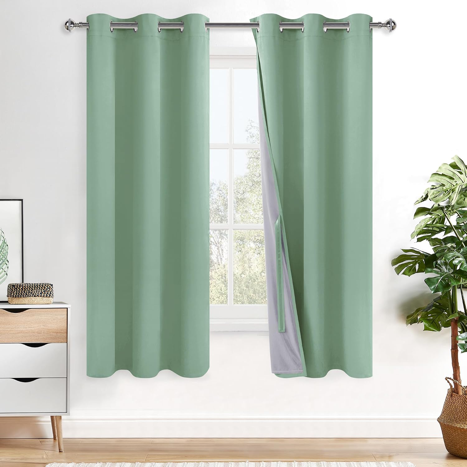 Xwzo 100% Blackout Curtains 2 Panels with Tiebacks- Double Layers Heat and Full Light Blocking Window Panels with Grommets for Narrow Wide…