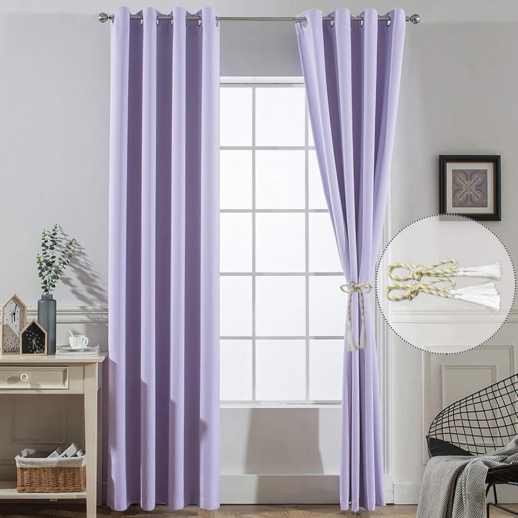 Yakamok Blackout Curtains 96 Inch Length Lilac Room Darkening Thermal Insulated Grommet Top Light Blocking Window Treatment Drapes for…