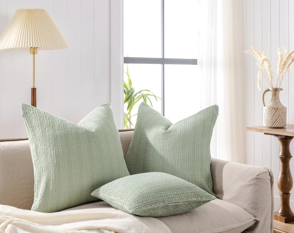 Cocoploceus Sage Green Pillow Covers 18x18 Boho Throw Pillow Covers Set of 2 Decorative Pillow Shams Stone Washed Cotton Pillowcase for Cou…