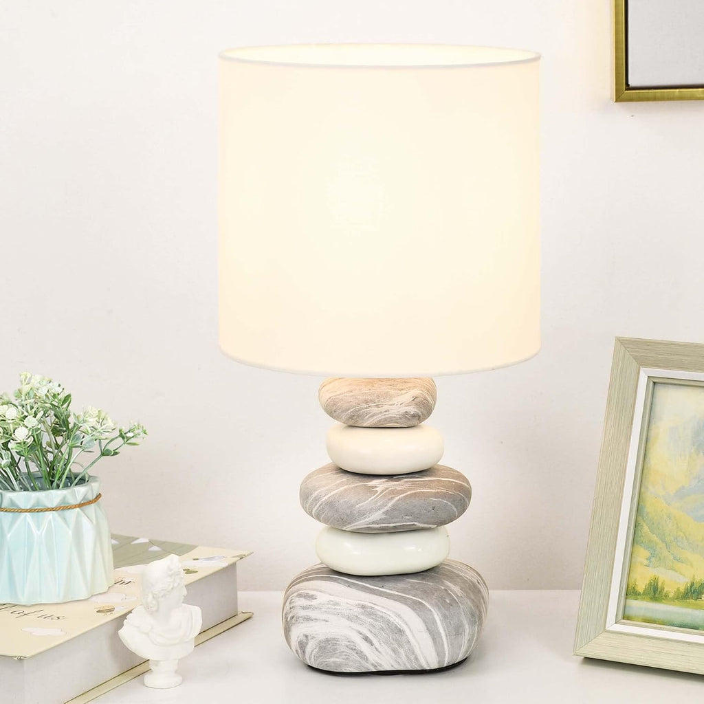 Stoney Ceramic Table Lamp for Living Room as Modern Kids Night Bedside Table Lamp for Bedroom, Φ7.09×H13.58IN, Bulb Excluded, Grey Marble