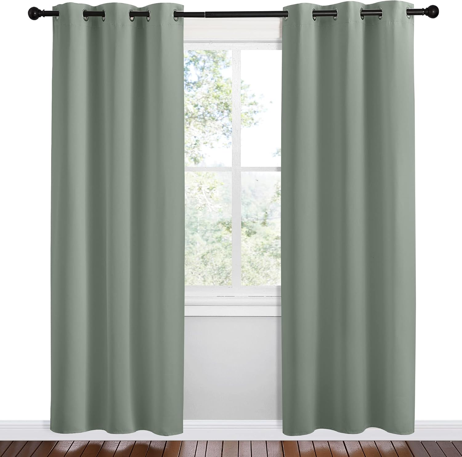 NICETOWN Greyish Green Room Darkening Curtains for Kitchen, Set of 2, 42 inches Wide by 78 inches Long, Window Treatment Thermal…