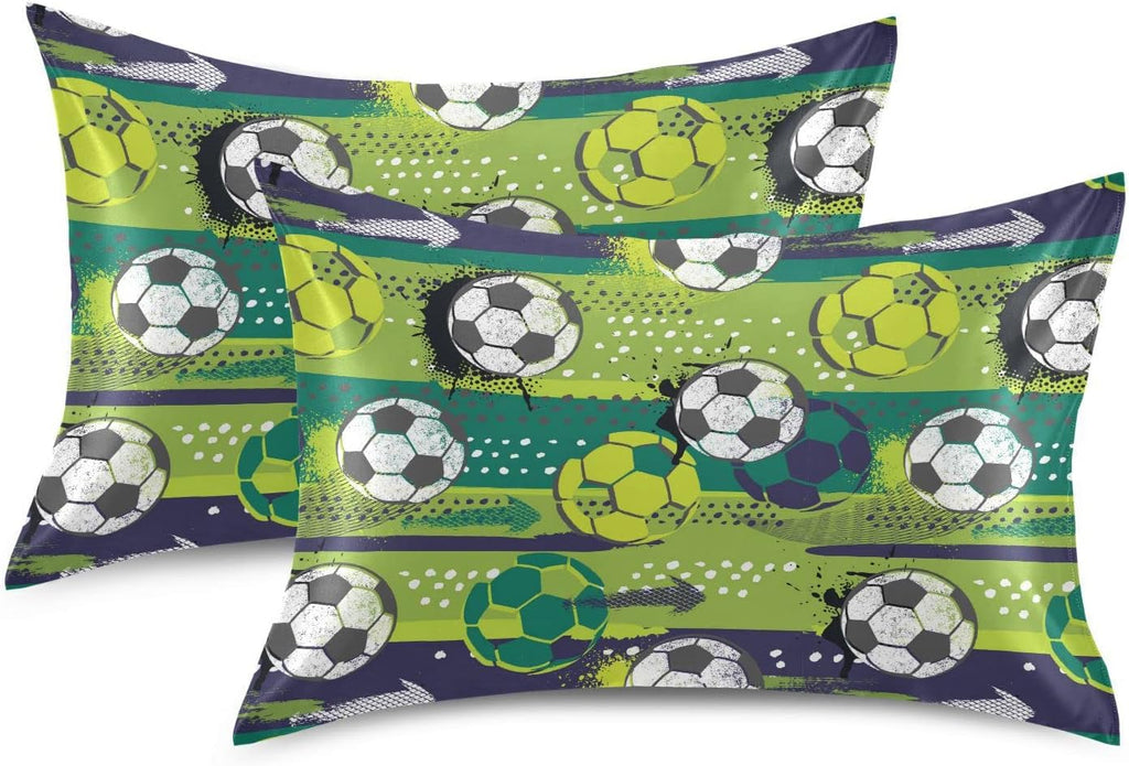Soccer Ball Pillow Covers Silk Pillowcase for Hair and Skin Soft Breathable Smooth Cooling Satin Pillowcase Standard Size Pillow Case for…