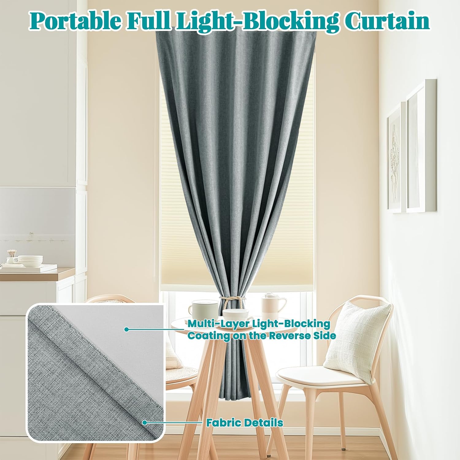 100% Blackout Self Adhesive Portable Curtains for Bedroom Easy to Install Window Thermal Lnsulated Kitchen Room Darkening Small Window…