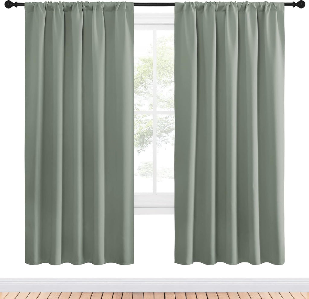 NICETOWN Window Curtains Blackout Drapes - Thermal Insulated Solid Rod Pocket Blackout Curtains/Draperies for Living Room (Sage Green…