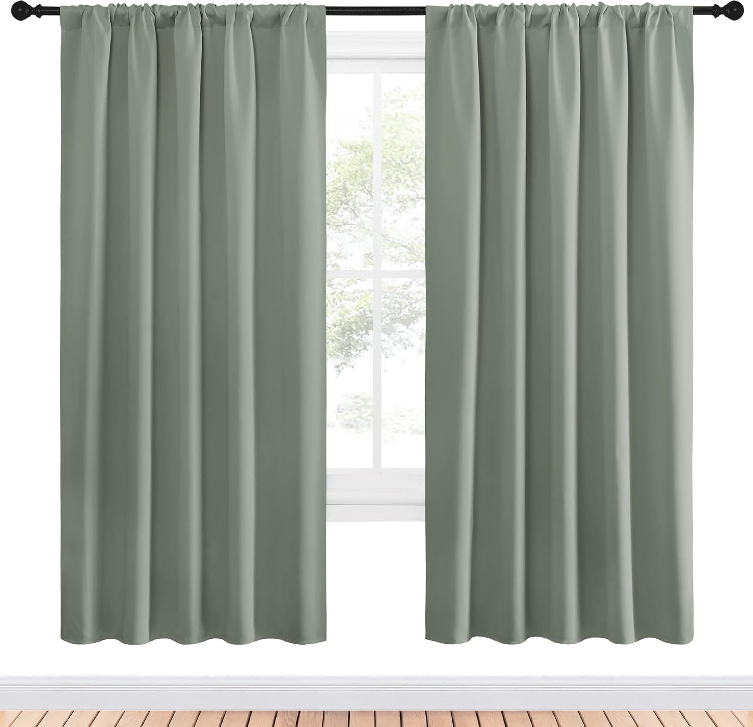 NICETOWN Window Curtains Blackout Drapes - Thermal Insulated Solid Rod Pocket Blackout Curtains/Draperies for Living Room (Sage Green…