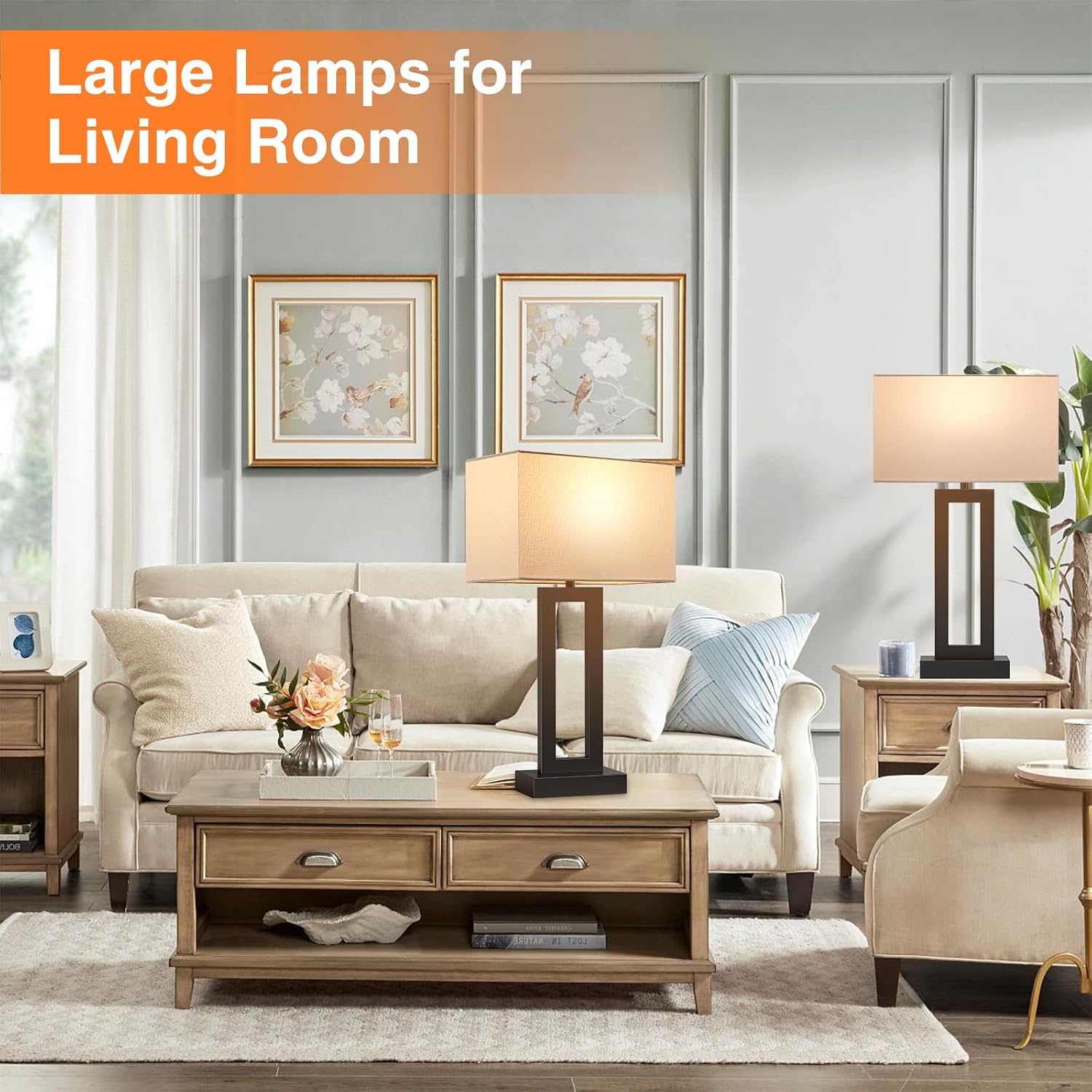 Seealle 22" Tall Living Room Lamps for Night Stands - Touch Bedside Lamp with USB C+A, 3 Way Dimmable Bedroom Lamps for End Tables Set of…