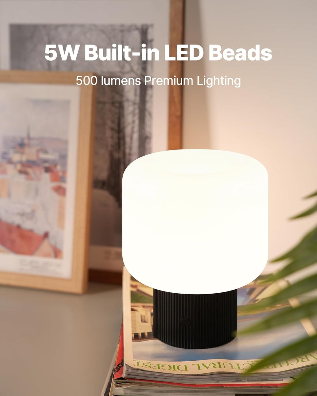 MAGCHARM Halo Mushroom Lamp, 5W Cute Cordless Rechargeable Table Lamp with Glass Shade, 3 Color Temps LED Dimmable Ambient Lighting…