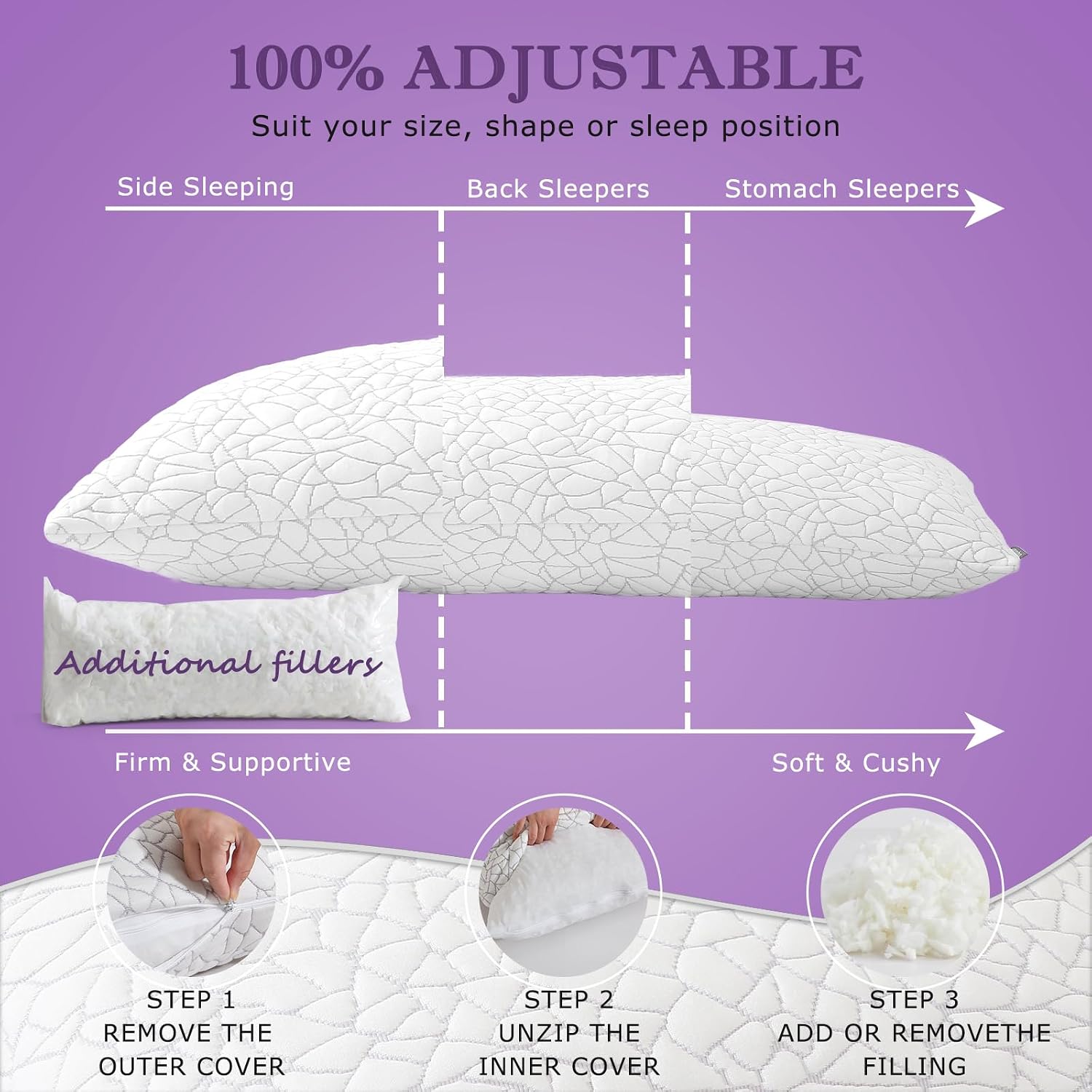Shredded Memory Foam Full Body Pillow - Cooling Removable Bamboo Rayon Cover + Extra Gel Foam, Soft-Firm Adjustable for Adults, Oeko &…