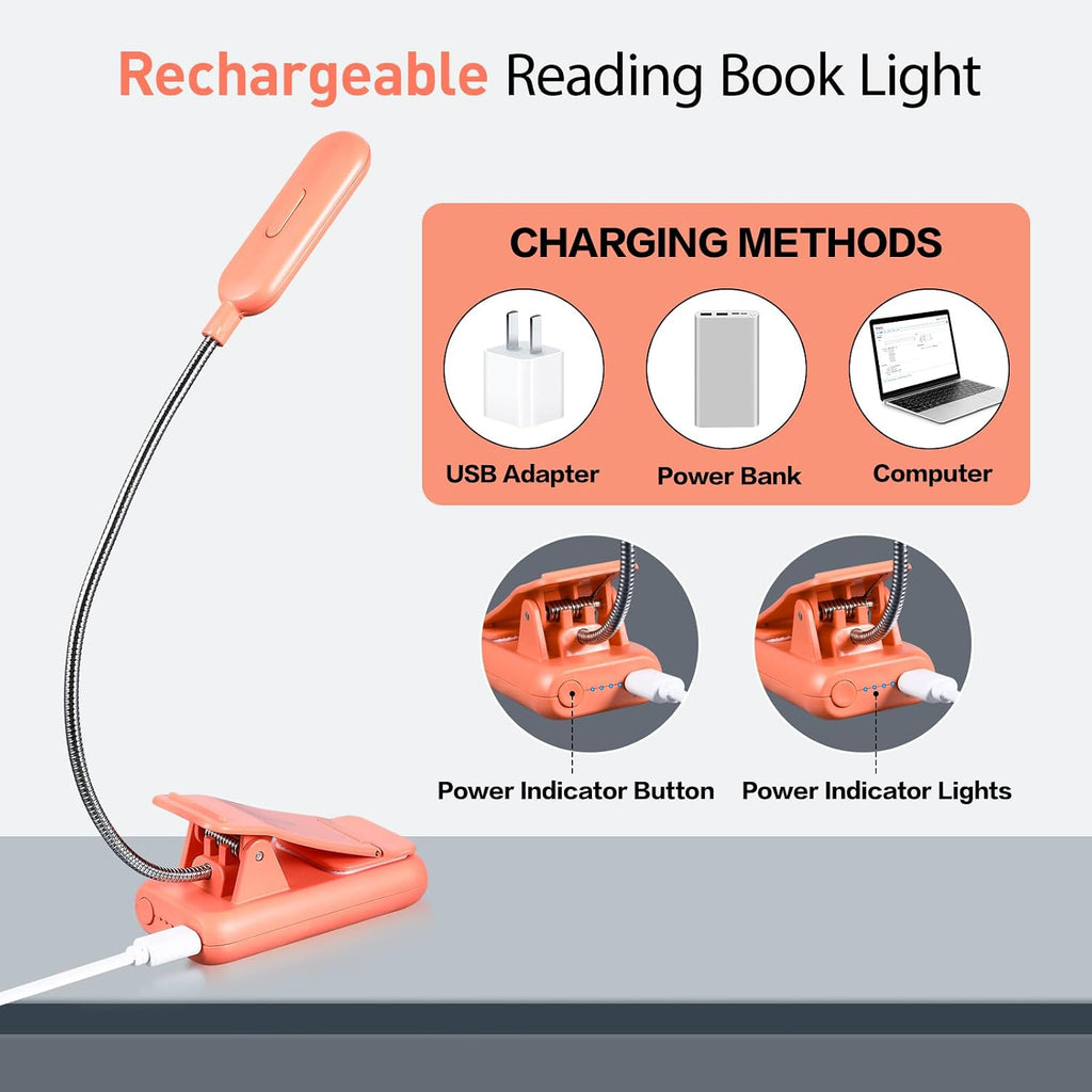 Vavofo Rechargeable Book Light for Reading in Bed Kids, 7 LED Reading Light with 9-Level Warm Cool White Daylight, Eye comfort Lamp with…