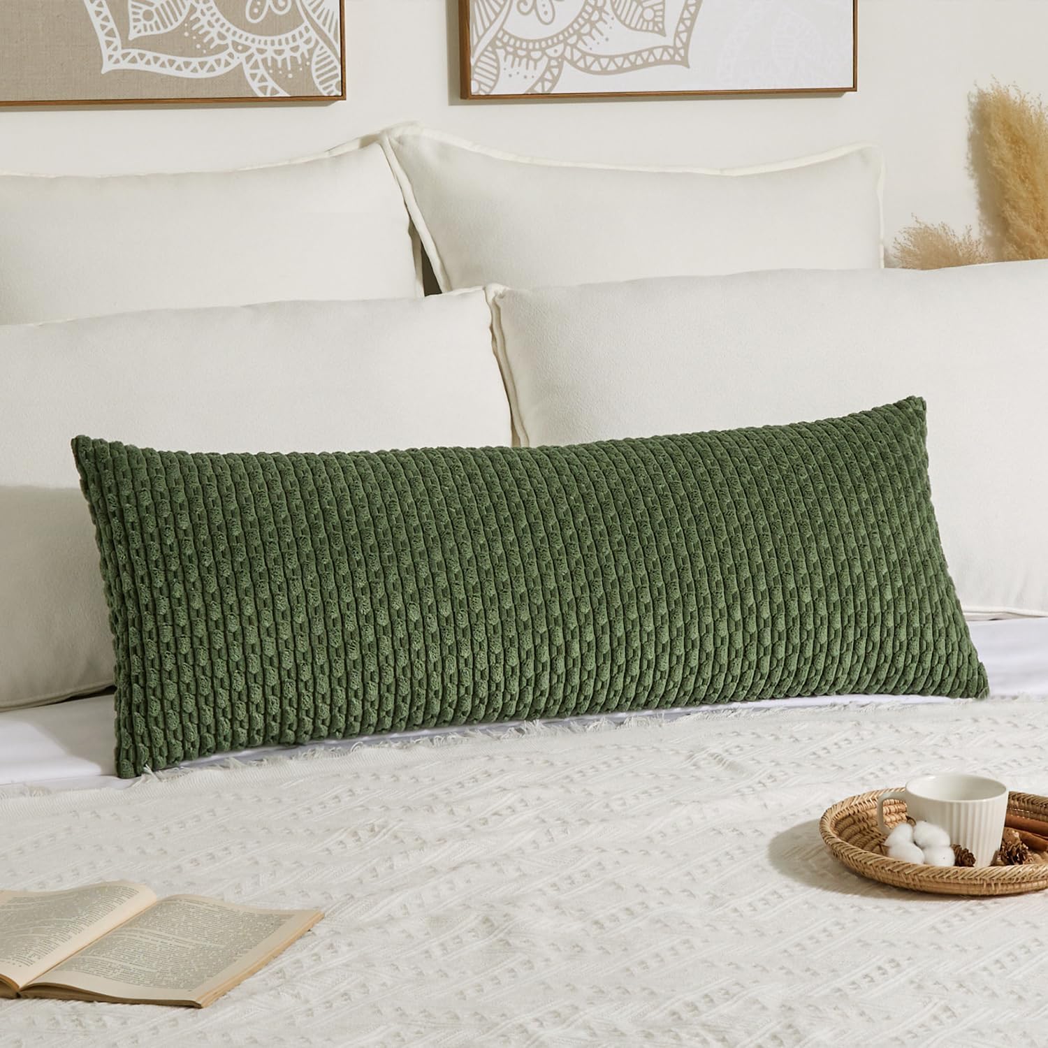 KevinTextile Kevin Textile Spring 14x36 Inch Long Lumbar 1 Pack Boho Decorative Throw Pillow Cover Soft Striped Corduroy Rectangle Cushion…