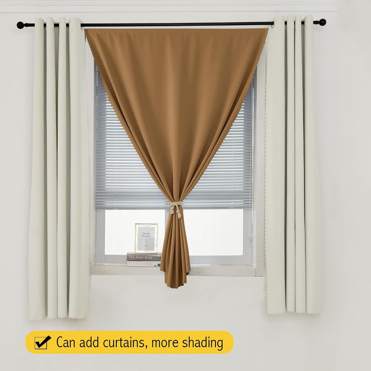 Self Adhesive Curtains, Stick Curtain Blackout Shades Window Cover Curtains for Living Room No Drilling, 47" W X 71" L, Brown, 1 Panel