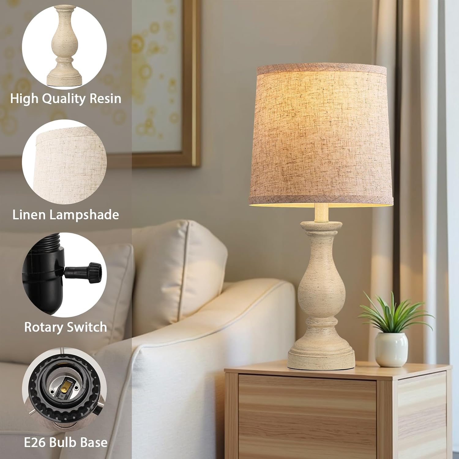 Seealle Farmhouse Table Lamps Set of 2 - Rustic Lamp for Bedroom Living Room, 22" Boho Bedside Lamps for Night Stands End Table Office…