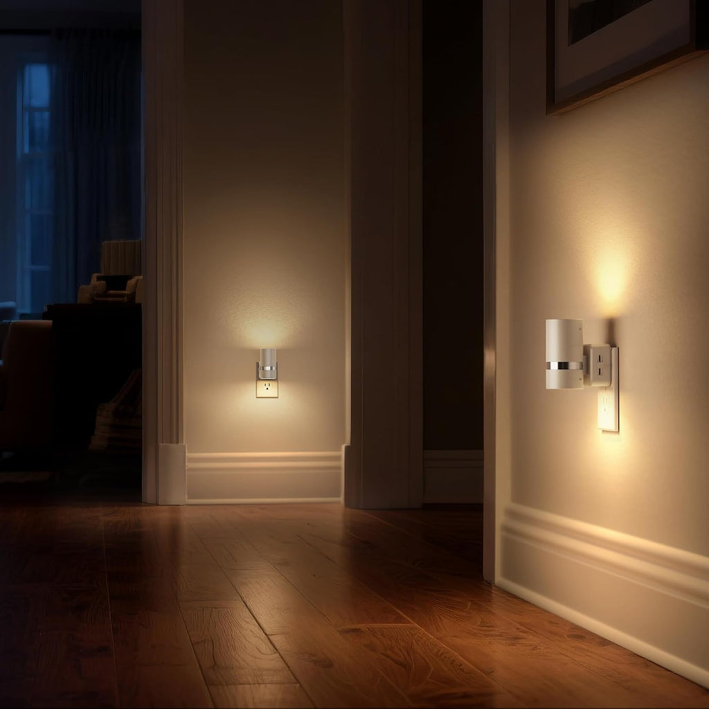 DORESshop LED Night Light 2 Pack, White Cylinder Dimmable Night Light Plug in, Slide Brightness Adjustable, Night Lights with Dusk to…