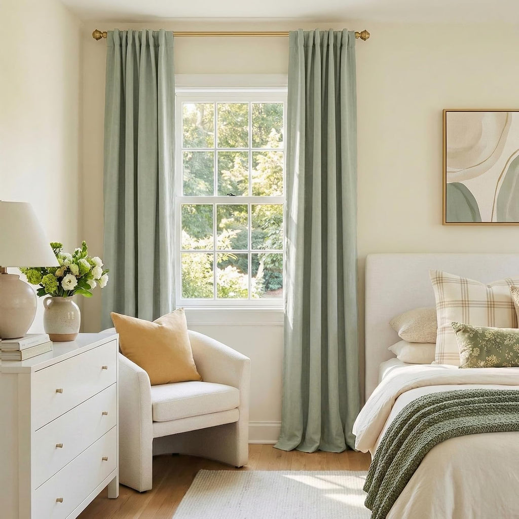 100BlackoutShield 100% Blackout Shield Linen Blackout Curtains for Bedroom 108 Inches Long, Back Tab/Rod Pocket Living Room Drapes, Thermal…