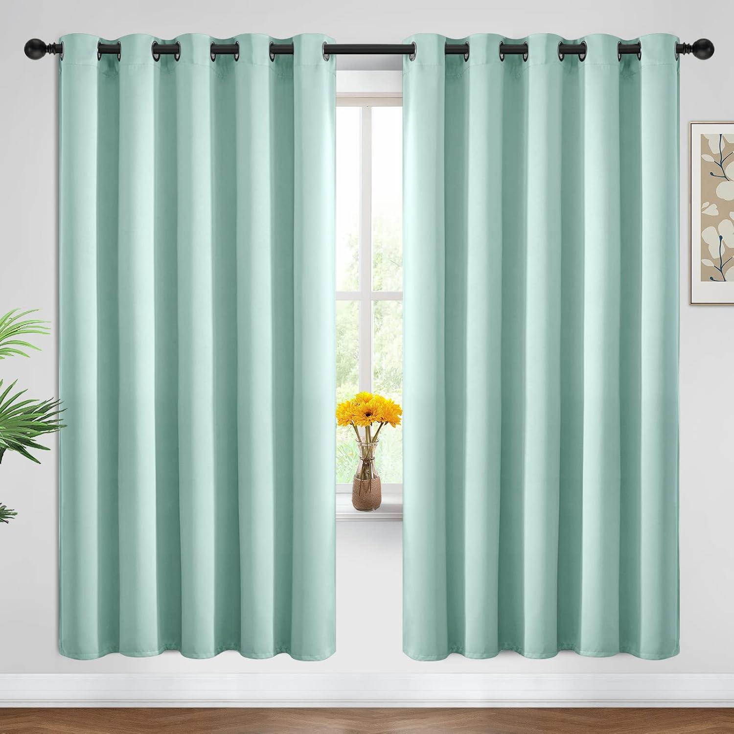 Yakamok Blackout Curtains Room Darkening Thermal Insulated Window Panels, Solid Grommet Top Drapes for Bedroom/Living Room(62Wx72L, Aqua…