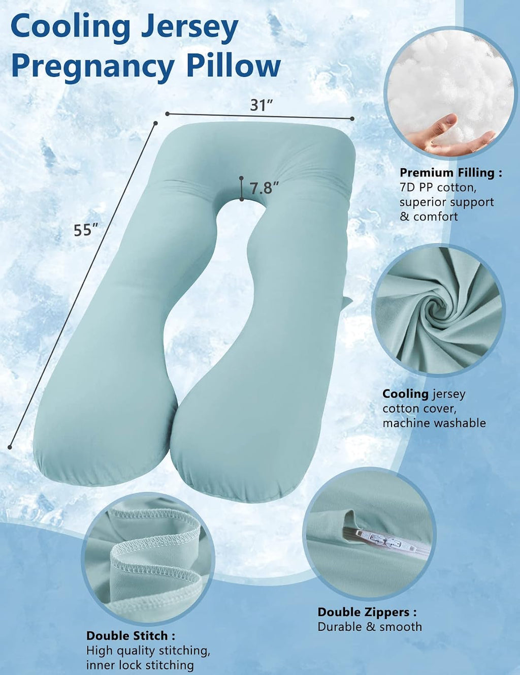 Meiz Pregnancy Pillow, Cooling Pregnancy Pillows for Sleeping, Maternity Pillow for Pregnant Women, Pregnancy Body Pillow with Cooling Jers…