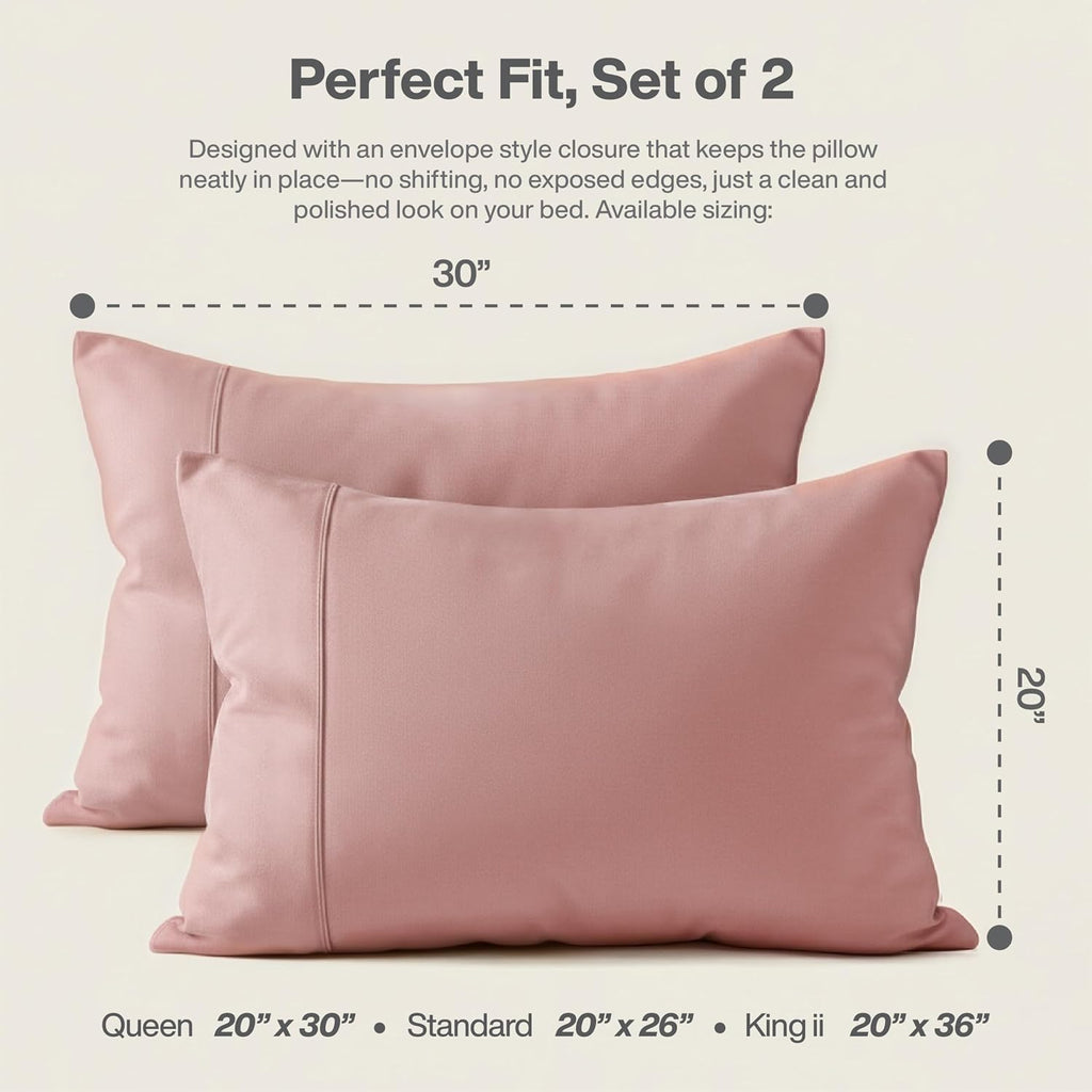 Queensbay Queen Pillow Cases Set of 2, Microfiber Cooling Pillowcases, Soft Breathable Envelope Closure Pillow Covers, Wrinkle Free Easy Ca…