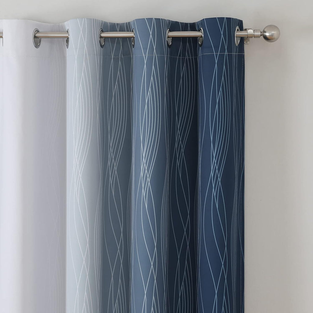 Estelartextiler Estelar Textiler Blackout Curtains 90 Inches Long 2 Panels, Navy Blue and Greyish White Thermal Insulated Energy Saving Omb…