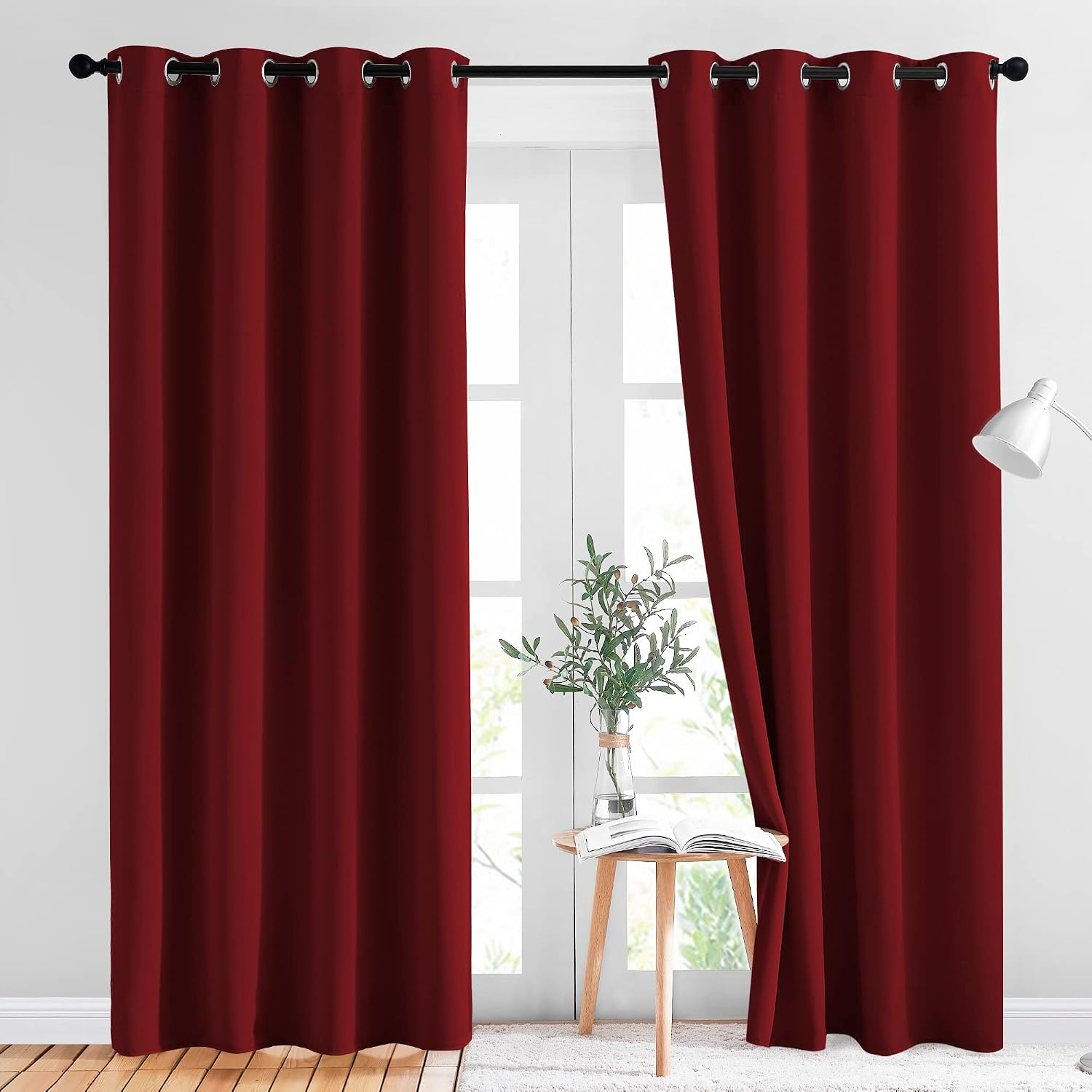 Nicetown Burgundy Blackout Curtains Grommet - Home Decorations Thermal Insulated Solid Grommet Top Blackout Living Room Panels/Drapes for G…