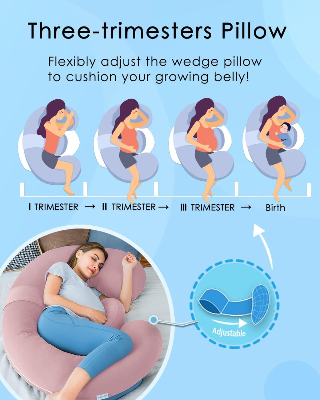 Queenrose QUEEN ROSE Cooling Pregnancy Pillows, E Shaped Maternity Pillow for Sleeping, with Extra Wedge Pillow for Belly Support, 60 Inch…