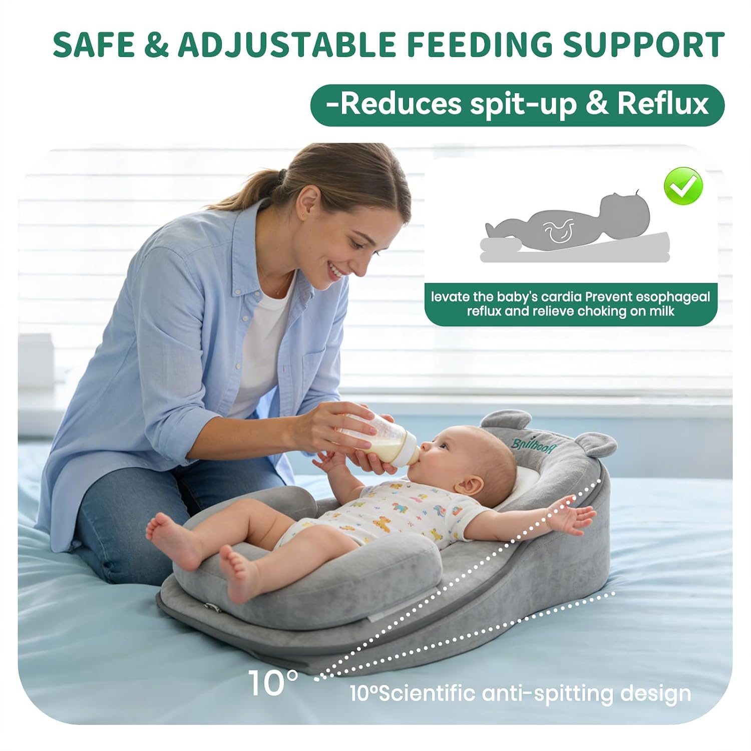Rootling Baby Feeding Pillow, Anti Overflow Feeding Pillow for Reducing Spit-Up, Safety Nursing Pillow, Baby Lounger Reflux Wedge…
