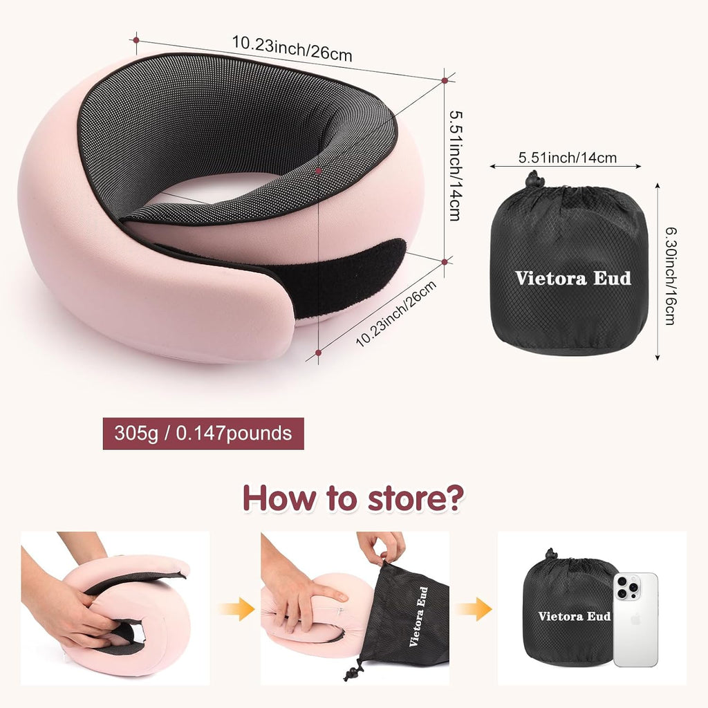 OrganizeItSimplifyYourSpac Travel Neck Pillow, Memory Foam Neck Support for Airplane, Car & Office, Breathable Portable Design with Eye Mas…