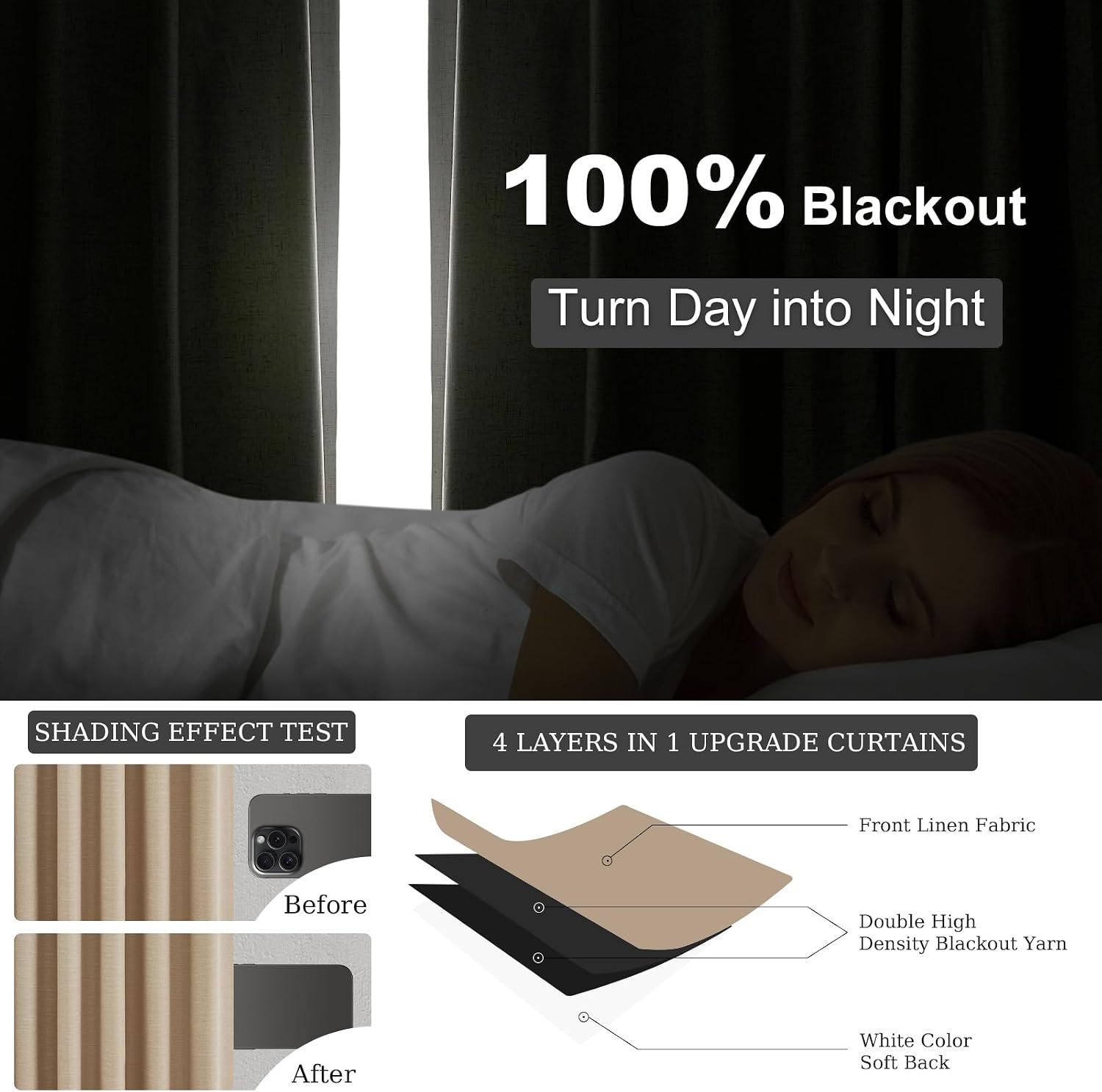 Topfinel Light Taupe Blackout Textured 90 Inch Long Linen Blend Curtain Draperies Pinch Pleat Back Tab with Hooks Energy Saving Thermal Ins…