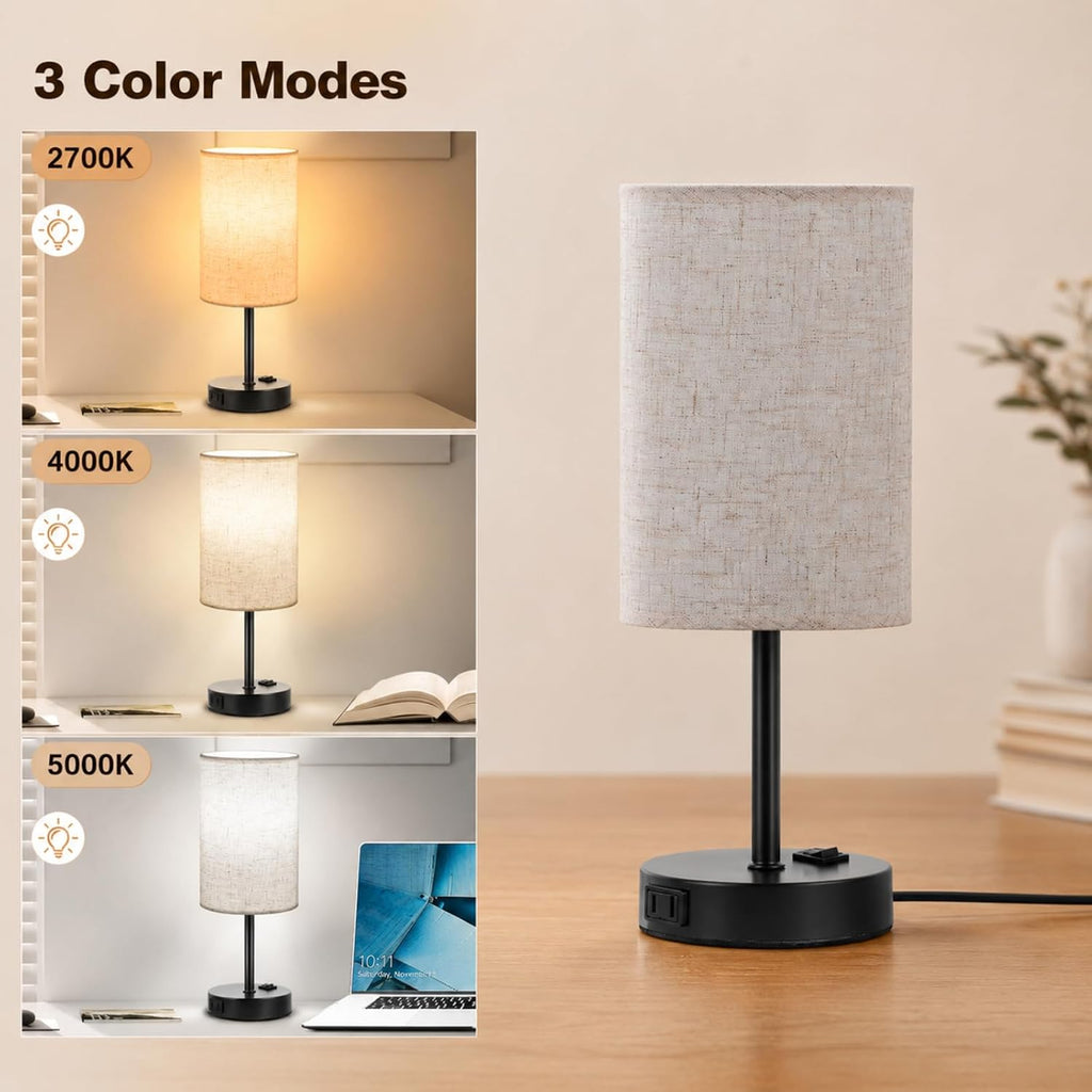 ZJOJO Table Lamp for Bedroom Set of 2, Bedside Small Lamps with 3 Way Dimmable Rocker Switch and AC Outlet, Nightstand Desk Lamp with…